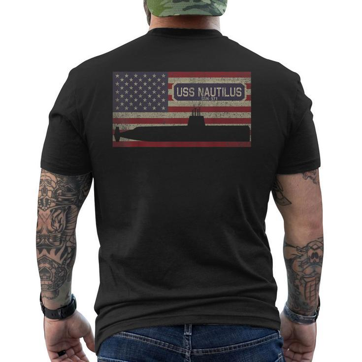 Uss Nautilus Ssn-571 First Nuclear Submarine American Flag Men's T-shirt Back Print