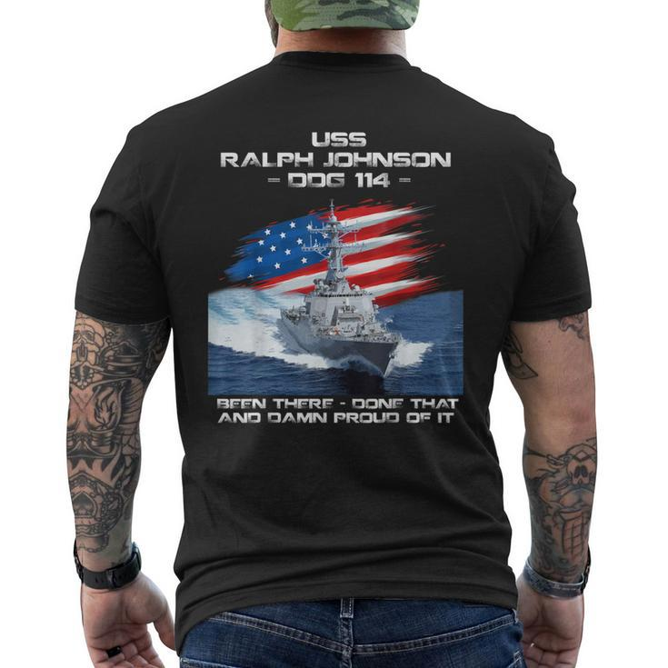 Uss Ralph Johnson Ddg-114 Destroyer Ship Usa Flag Veteran Men's T-shirt Back Print