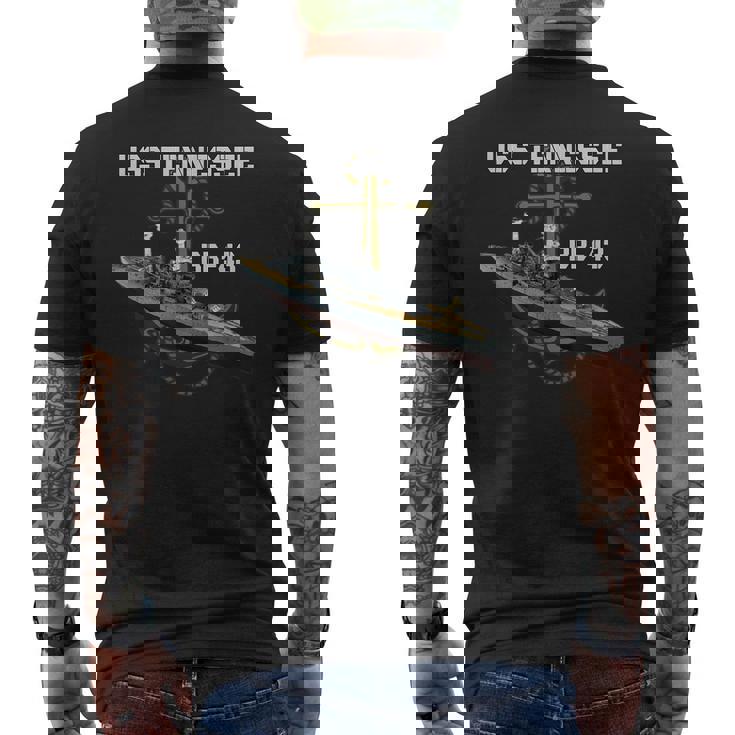 Uss Tennessee Bb-43 Battleship Ww2 American Warship Veterans Men's T-shirt Back Print