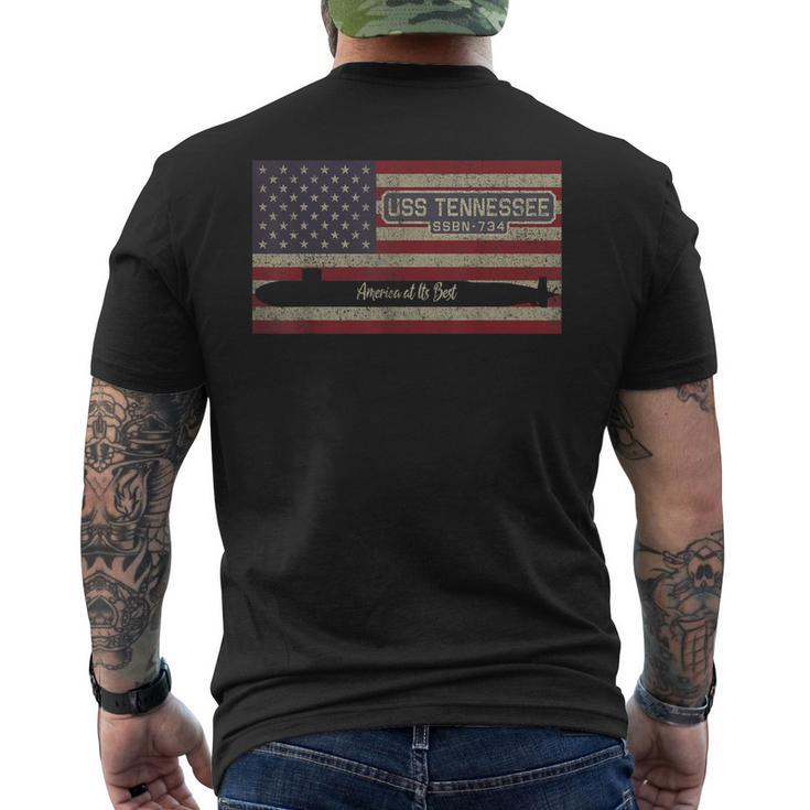 Uss Tennessee Ssbn-734 Submarine Usa American Flag Men's T-shirt Back Print