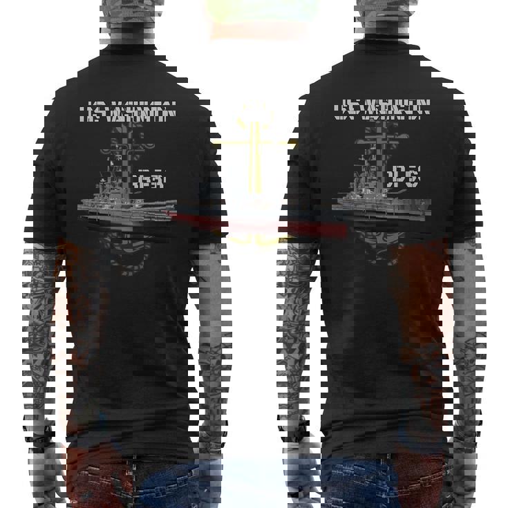 Uss Washington Bb-56 Battleship Ww2 American Warship Veteran Men's T-shirt Back Print