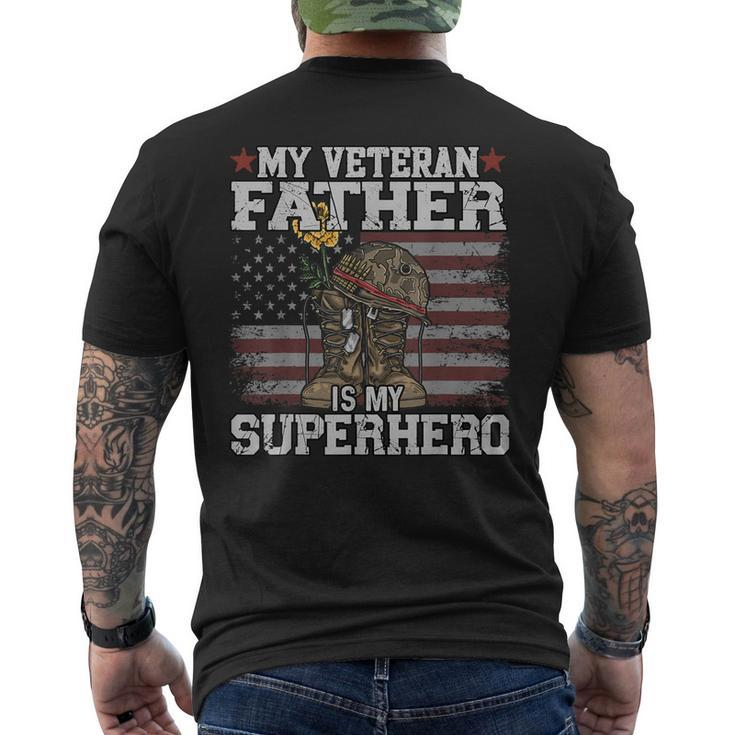 My Veteran Father Is My Superhero Flag Military Veteran Day Men's Back Print T-shirt