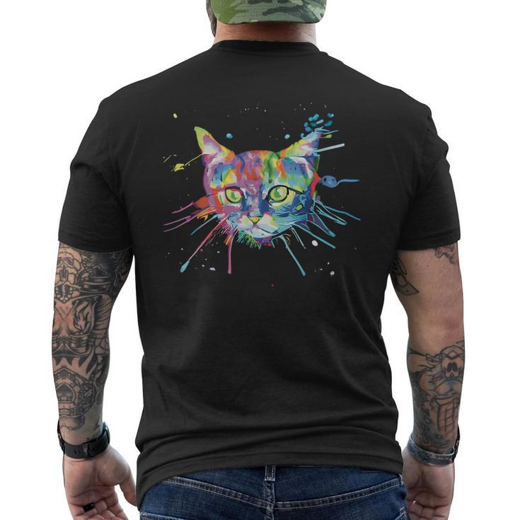 Vibrant Color Ink Splash Cat Men's Back Print T-shirt