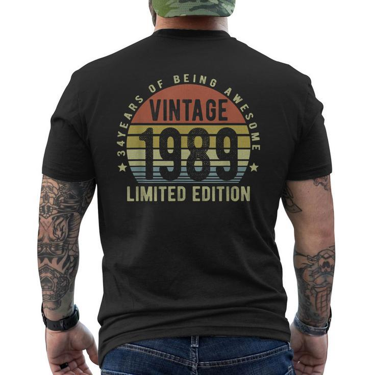 Vintage 1989 Limited Edition 34 Year Old 34Th Birthday Men's T-shirt Back Print