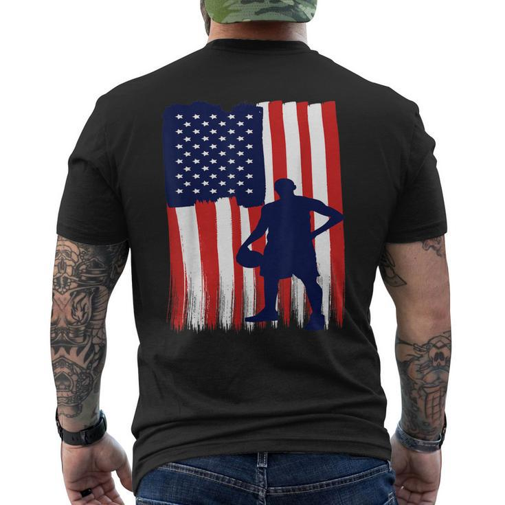 Vintage American Flag Basketball Adult Dad Mom & Kids Gift For Mens Mens Back Print T-shirt