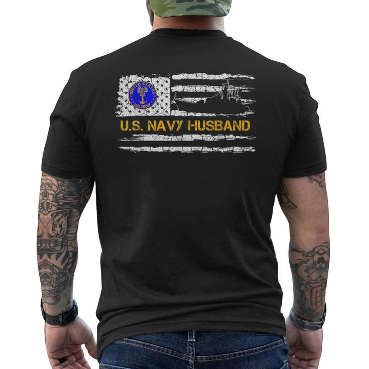 Vintage American Flag Proud Us Navy Husband Veteran Military Mens Back Print T-shirt