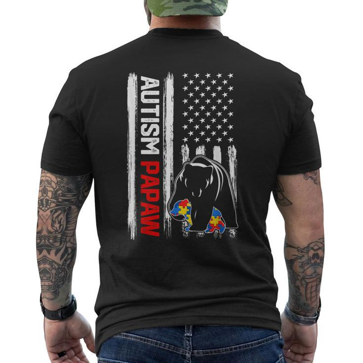 Vintage Autism Papaw Bear American Flag Awareness Family Men's T-shirt Back Print