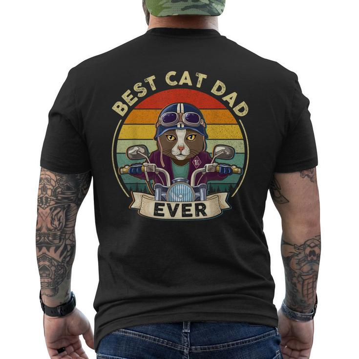 Vintage Best Cat Dad Ever Cat Riding Motorcycle Fathers Day Mens Back Print T-shirt
