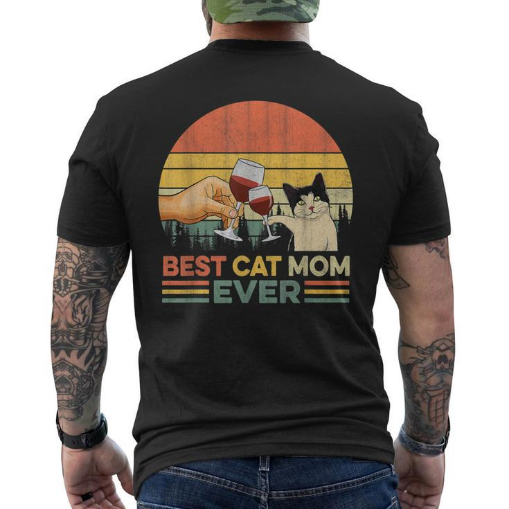 Vintage Best Cat Mom Ever Wine Drinking Women Men's T-shirt Back Print