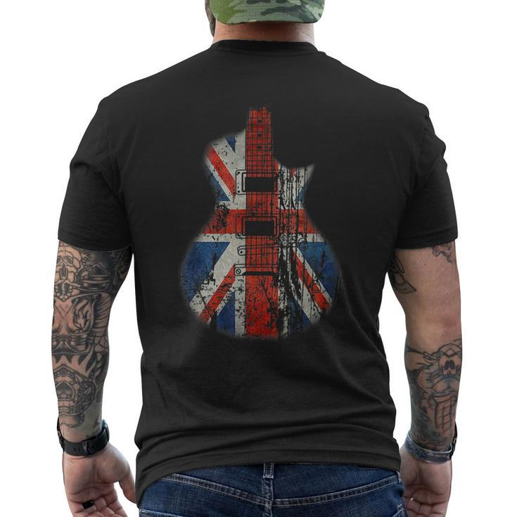 Vintage Guitar British Jack Union Flag Rock Guitarist Men's Back Print T-shirt