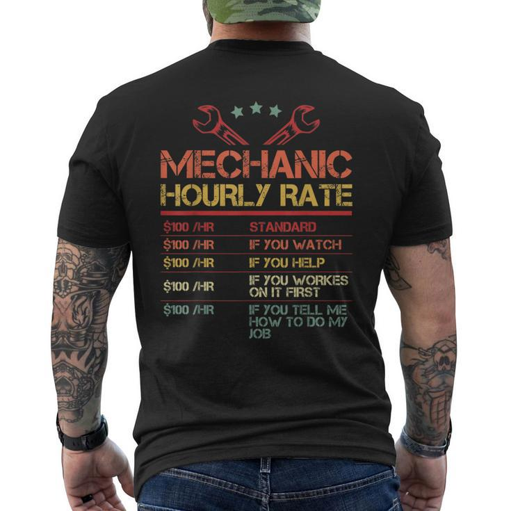 Vintage Mechanic Hourly Rate Costume Labor Rates Gift Men Mens Back Print T-shirt