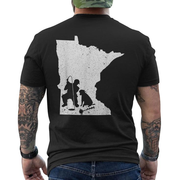 Vintage Minnesota Ice Fishing & Dog Dad Men's T-shirt Back Print