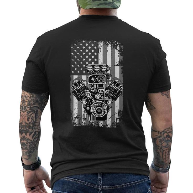 Vintage Muscle Car Piston American Flag Mechanic Men's T-shirt Back Print