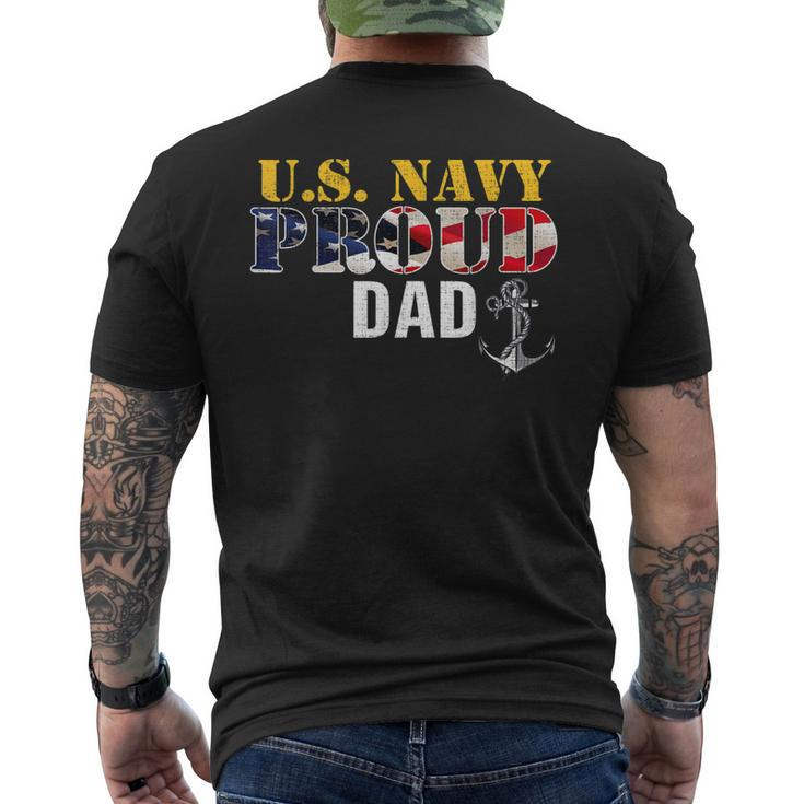 Vintage Navy Proud Dad With US American Flag Men's T-shirt Back Print