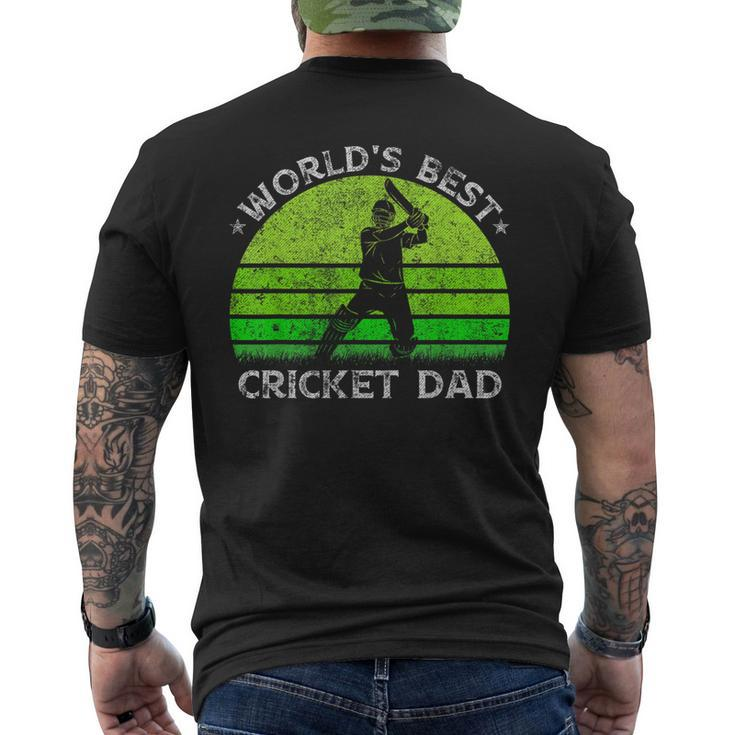 Vintage Retro Worlds Best Cricket Dad Silhouette Sunset Men's Back Print T-shirt