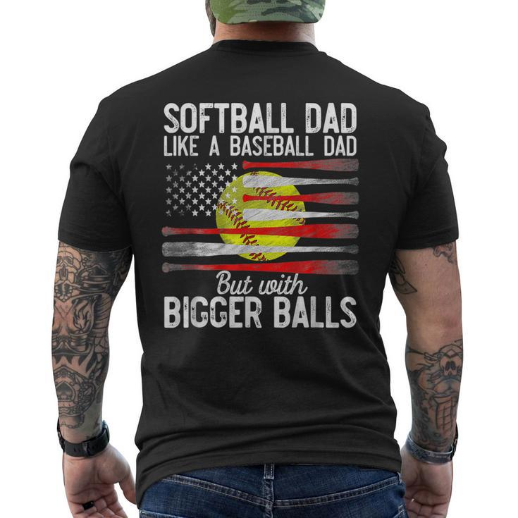 Vintage Softball Dad Like A Baseball Dad Us Flag Fathers Day Men's T-shirt Back Print