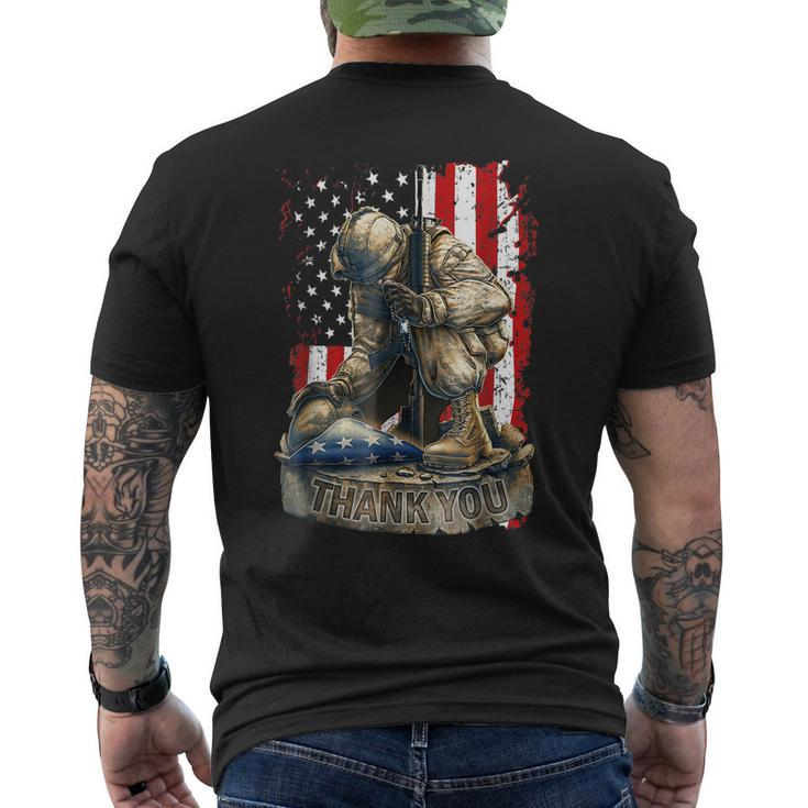 Vintage Us Flag Veteran Thank You Military Boot Veteran Day Men's Back Print T-shirt
