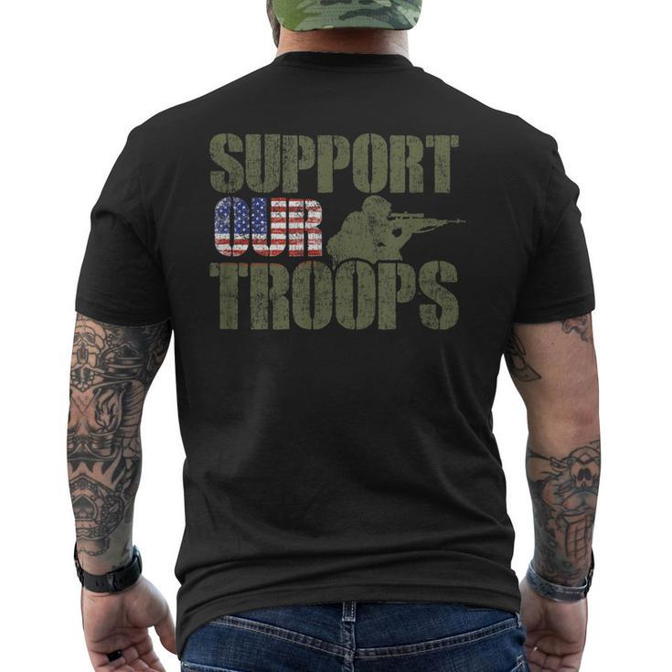 Vintage Us Military Support Our Troops American Flag Men's Back Print T-shirt