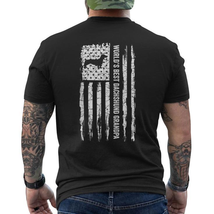 Vintage Usa Flag Worlds Best Dachshund Grandpa Silhouette Men's Back Print T-shirt