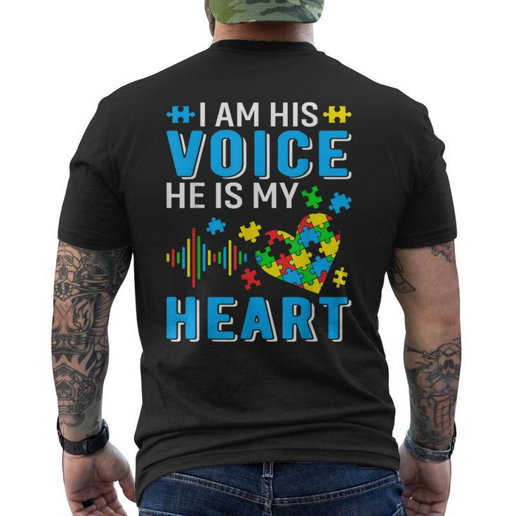 Mens I Am His Voice He Is My Heart Autism Awareness Autism Dad Men's Back Print T-shirt