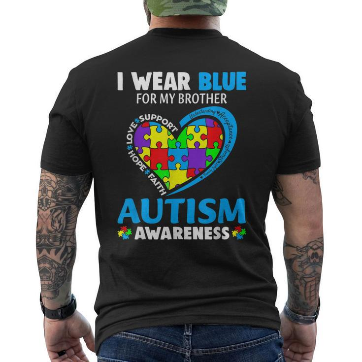 I Wear Blue For My Brother Autism Awareness Day Mom Dad Men's Back Print T-shirt