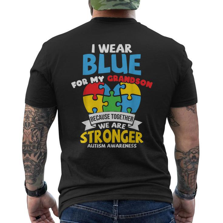 I Wear Blue For My Grandson Autism Awareness Grandparents Men's Back Print T-shirt