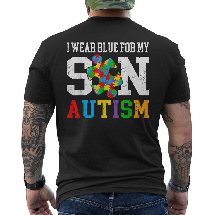 I Wear Blue For My Son Autism Awareness Day Mom Dad Parents Men's Back Print T-shirt