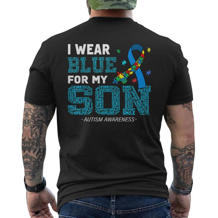 I Wear Blue For My Son Autism Awareness Month Mom Dad Men's Back Print T-shirt