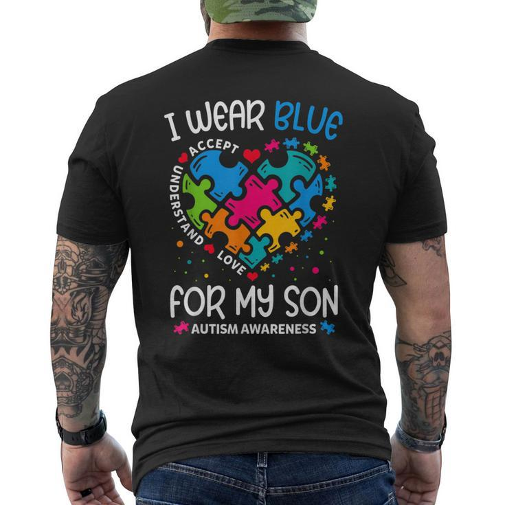 I Wear Blue For My Son Autism Awareness Month For Mom Men's Back Print T-shirt