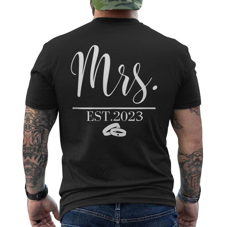 Wedding Honeymoon Bachelorette Fiancée Bride Mrs Est 2023 Men's T-shirt Back Print
