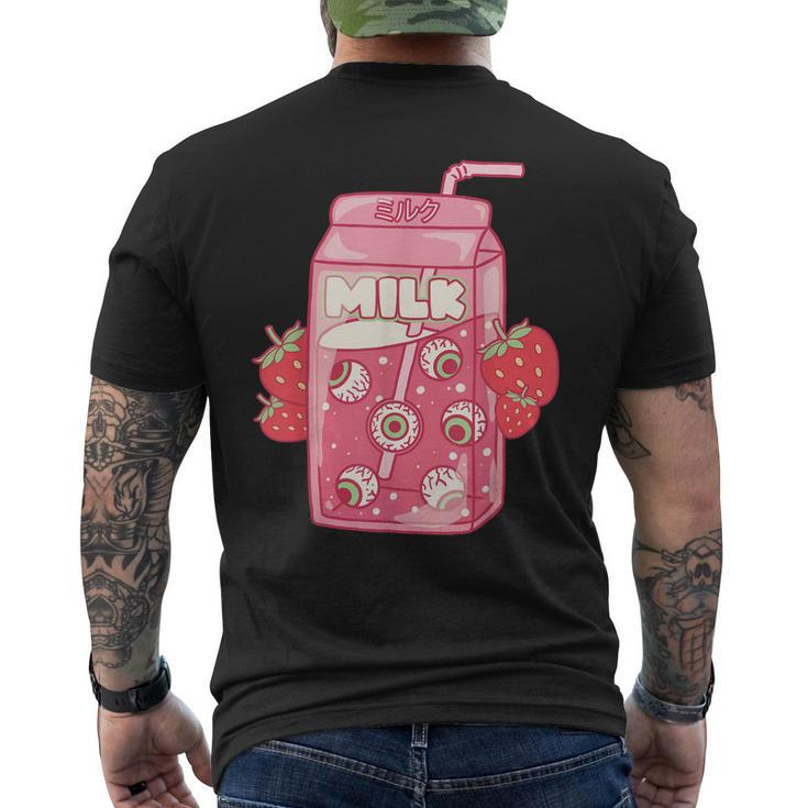 Weirdcore Aesthetic Kawaii Strawberry Milk Carton Eyeballs Men's Back Print T-shirt