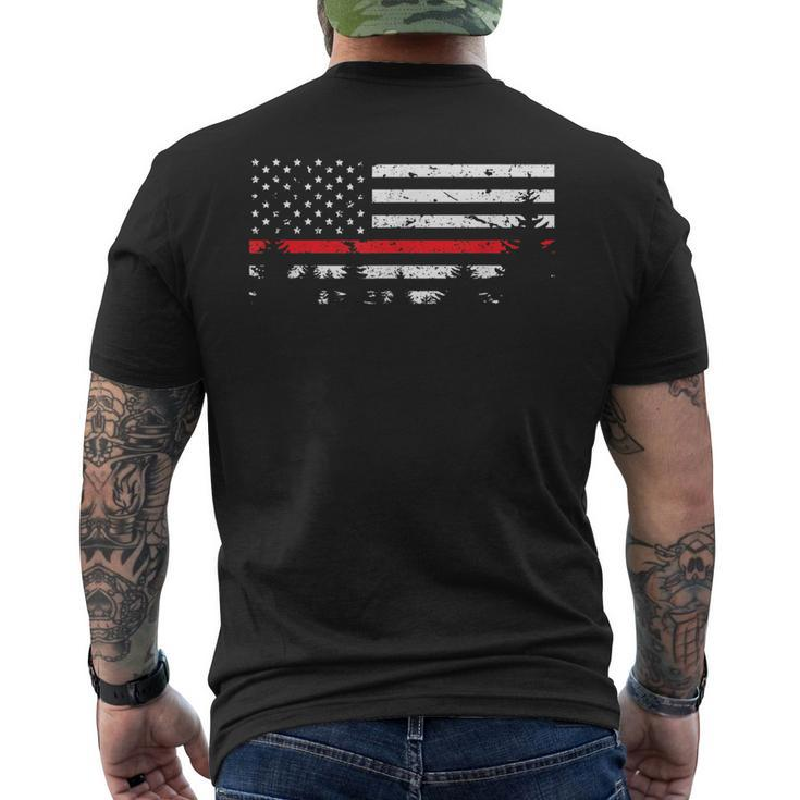 Wildland Firefighter Red Line American Flag Men's T-shirt Back Print