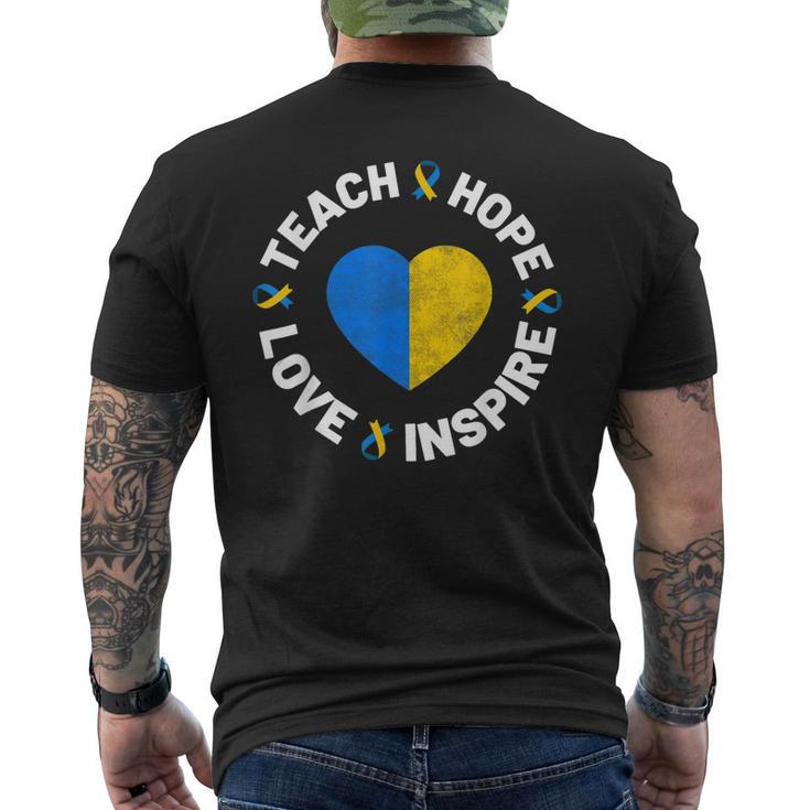 World Down Syndrome Day Awareness Ribbon Teach Hope Love T21 Men's Back Print T-shirt