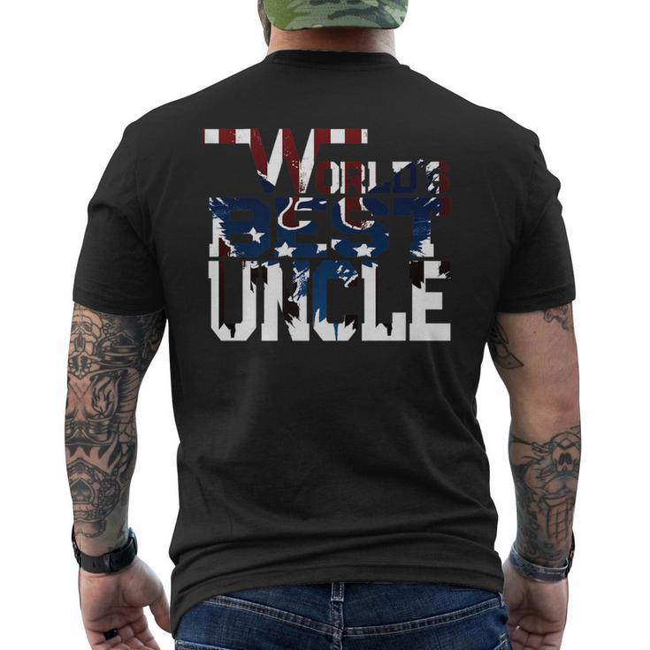 Worlds Best Uncle Eagle American Flag Uncle Men's Back Print T-shirt