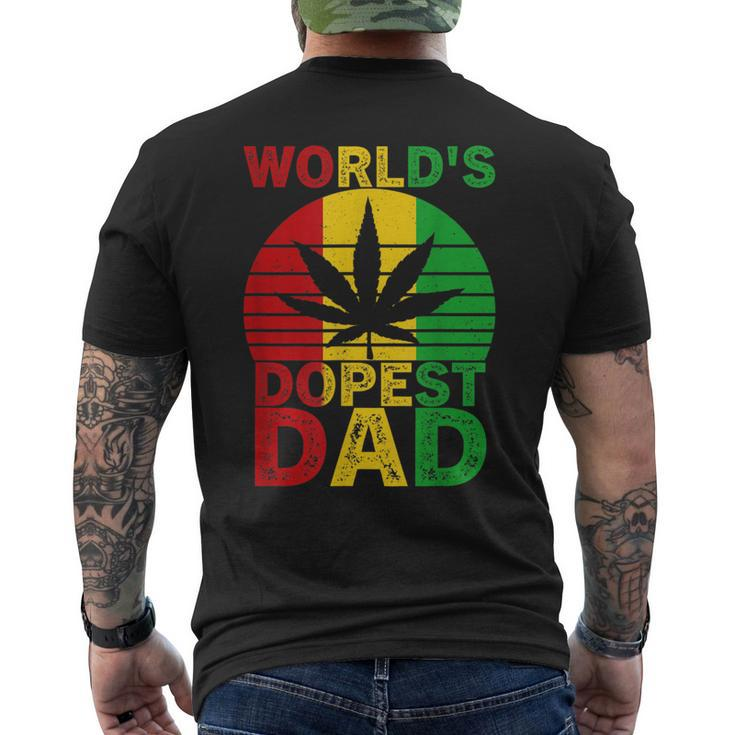 Worlds Dopest Dad Vintage Weed Leaf Cannabis Marijuana Mens Back Print T-shirt