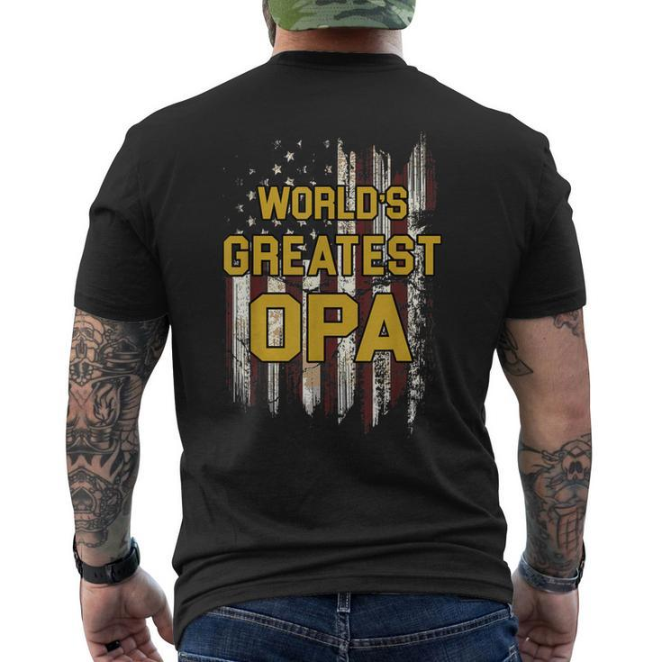 Worlds Greatest Opa Grandpa Distressed Flag Gift For Mens Mens Back Print T-shirt