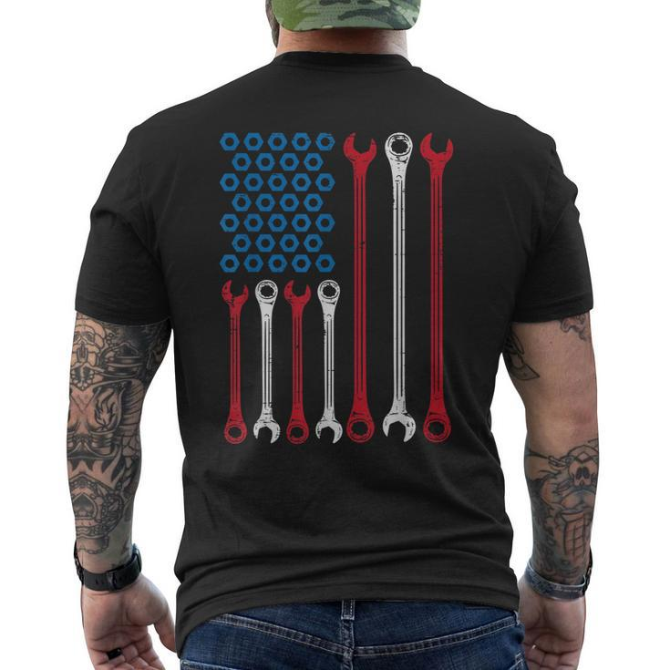 Wrench Flag Vintage Fathers Day Patriotic Mechanic Dad Men Men's Back Print T-shirt