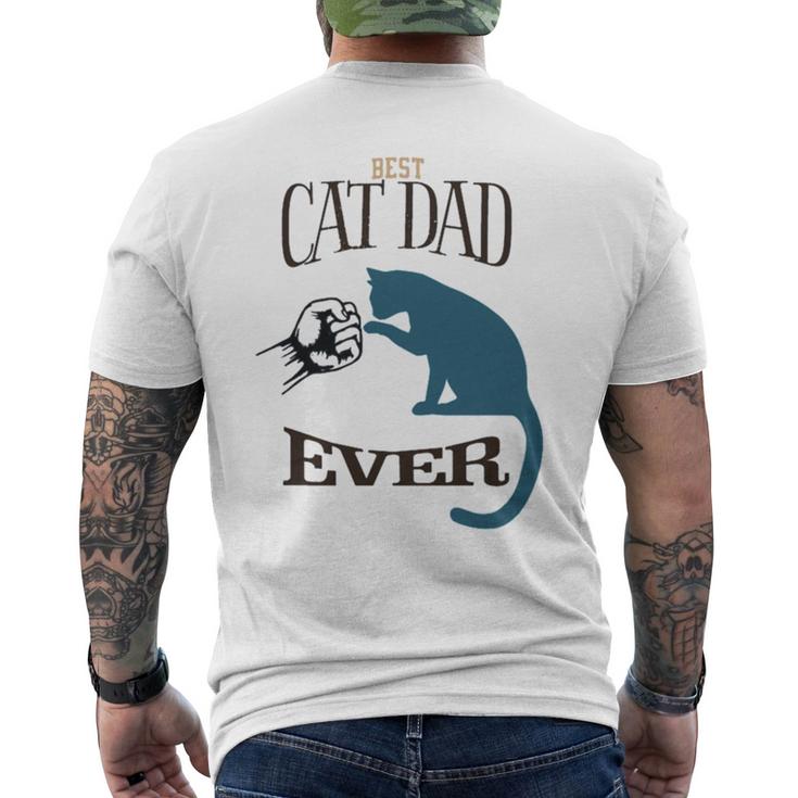 Best Cat Dad Ever Fist Bump Blue Cat Personalized Cat Dad Men's Back Print T-shirt