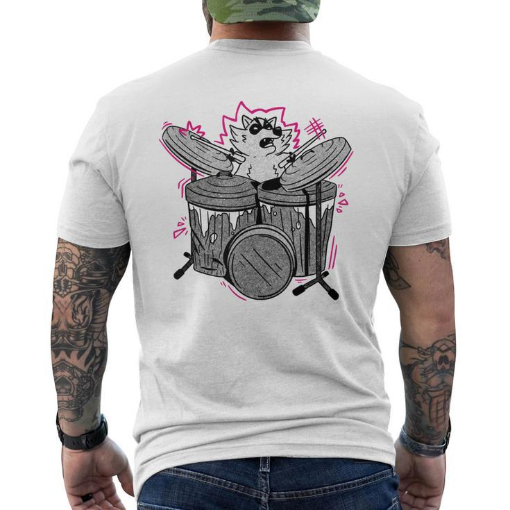 Animals Raccoon Playing Drums Music Men's Back Print T-shirt