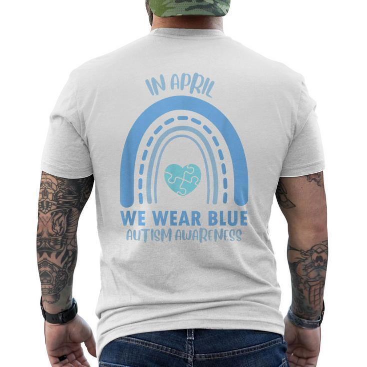 In April We Wear Blue Autism Awareness Month Men's Back Print T-shirt