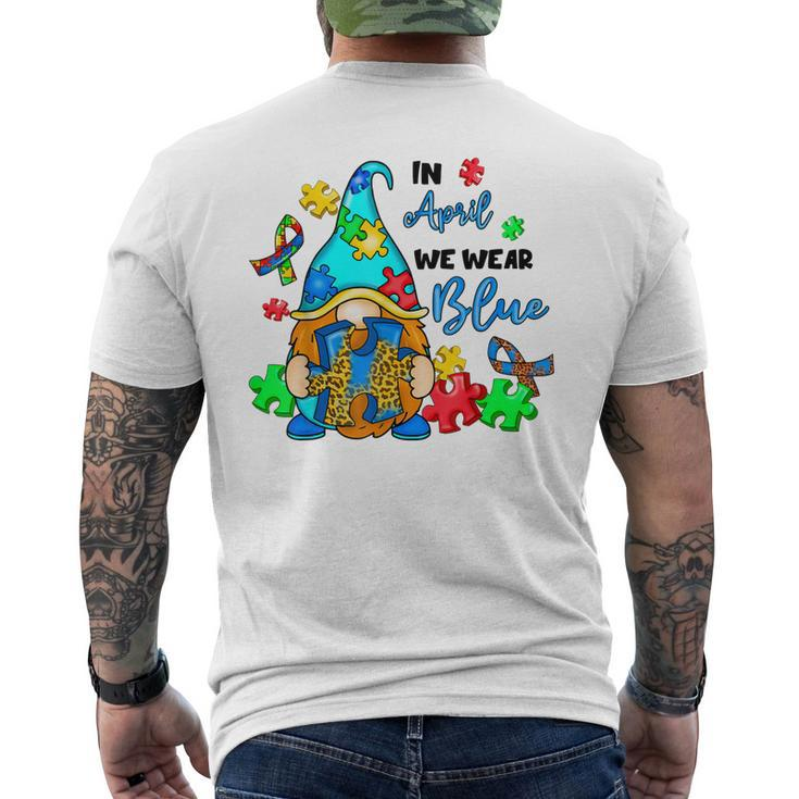 In April We Wear Blue Gnome Autism Awareness Month Men's Back Print T-shirt
