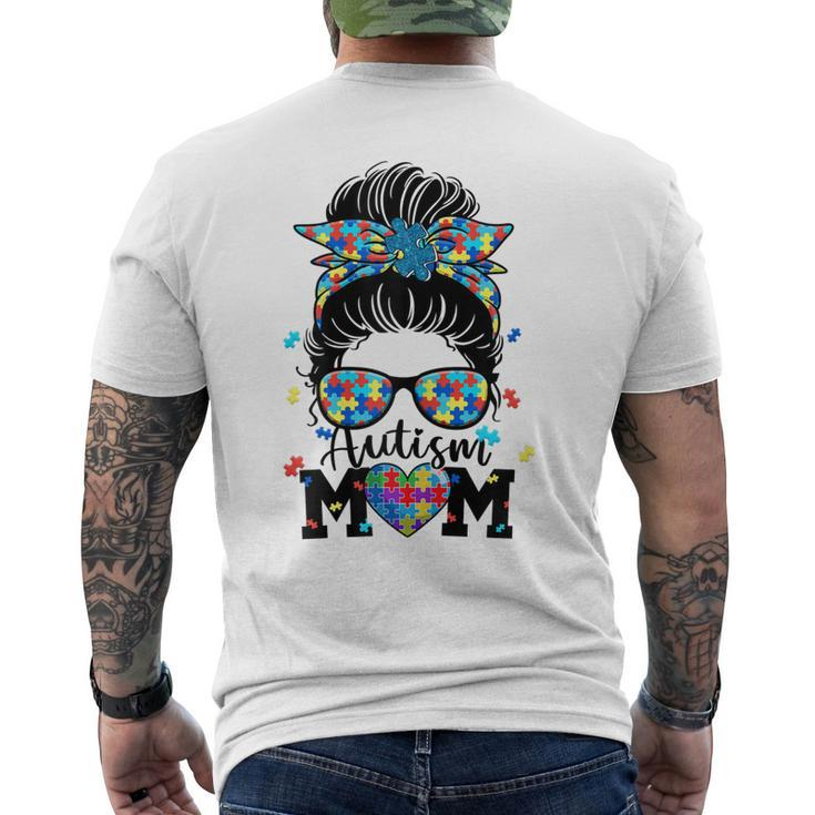 Womens Autism Mom Life Messy Bun Sunglasses Bandana Mother’S Day Men's Back Print T-shirt