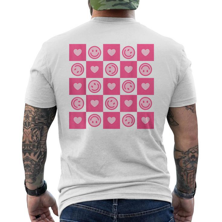 Checkered Smile Happy Face Checkerboard Indie Aesthetic Pink Men's Back Print T-shirt