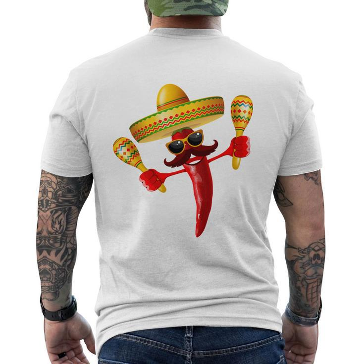 Cinco De Mayo Chili Pepper Dancing Moustache Mexican Men's Crewneck Short Sleeve Back Print T-shirt