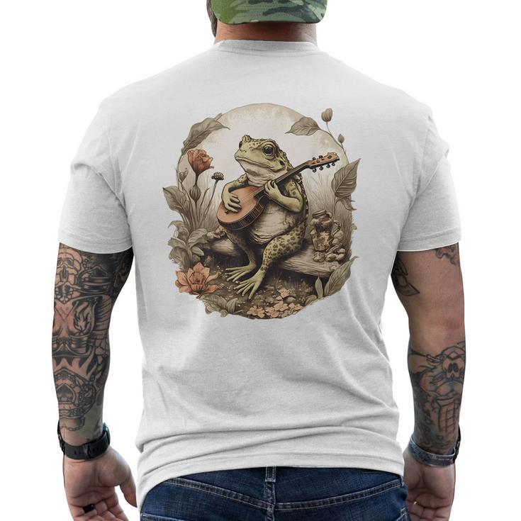 Cottagecore Aesthetic Frog Playing Banjo Instrument Vintage  Mens Back Print T-shirt