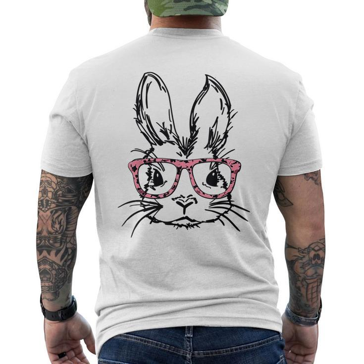 Cute Bunny With Glasses Leopard Print Easter Bunny Face Men's Back Print T-shirt