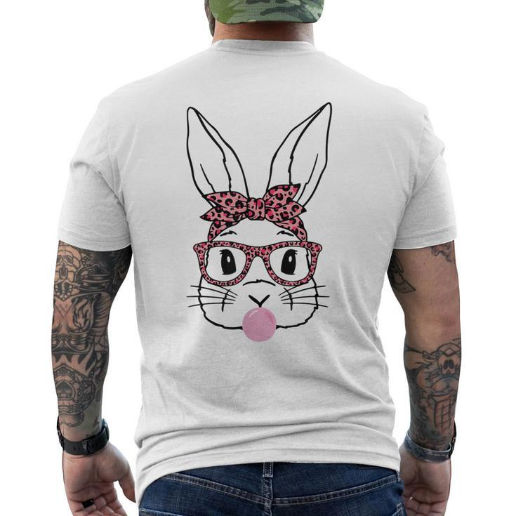 Cute Bunny Rabbit Face Leopard Glasses Girl Happy Easter Day Men's Back Print T-shirt