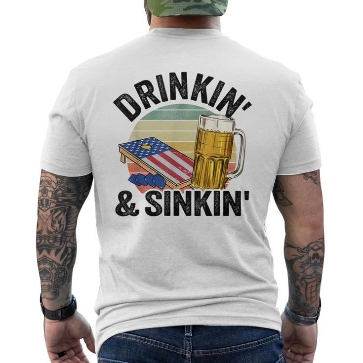 Drinkin & Sinkin Vintage American Flag Grandpa Cornhole Men's Back Print T-shirt