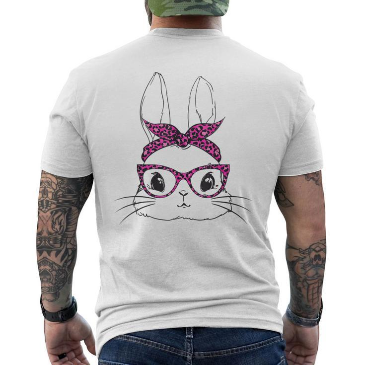 Easter Bunny Pink Leopard Glasses Mama Kids Easter Girls Men's Back Print T-shirt