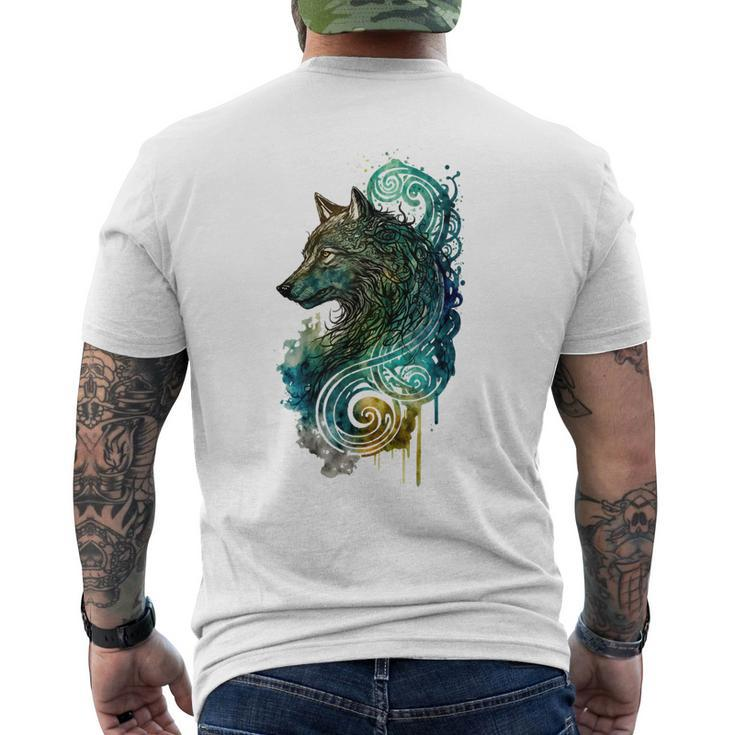 Fenrir Wolf Watercolor Viking Nordic Celtic Vikings Themed Men's T-shirt Back Print